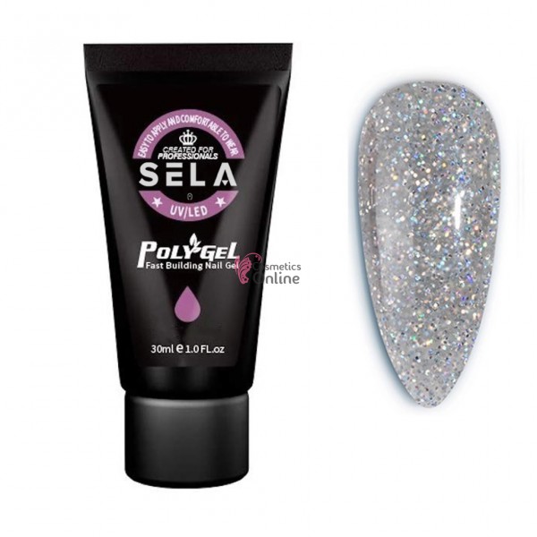 PolyGel UV LED pentru unghii false SELA Profesional de 30ml Cod 105 Argintiu cu Reflexii